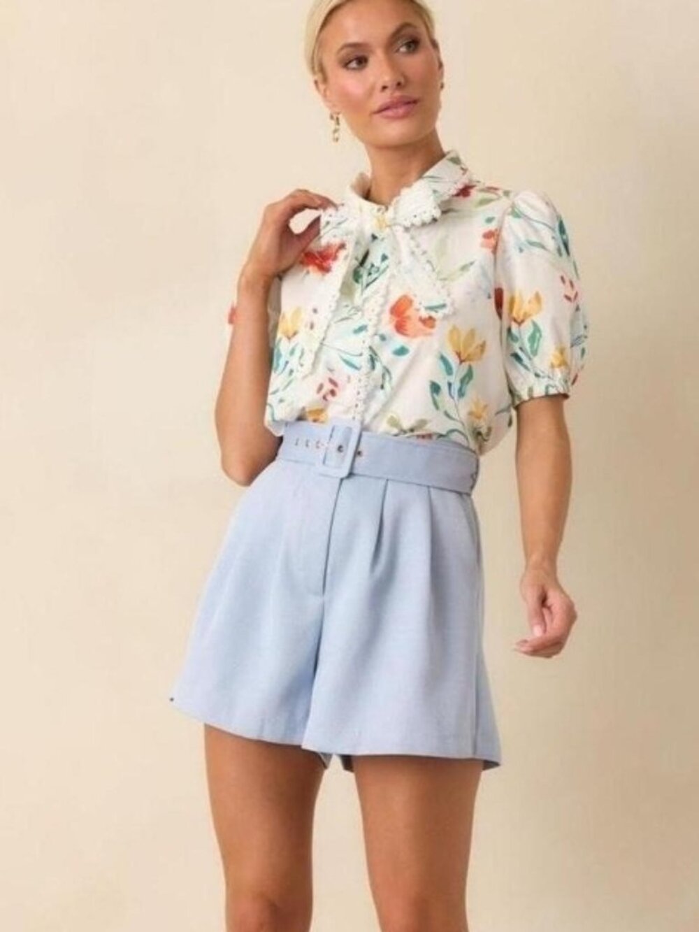 Prosperina Willow Multi Floral Cotton Lace Bow Blouse Size M (new without tag)
